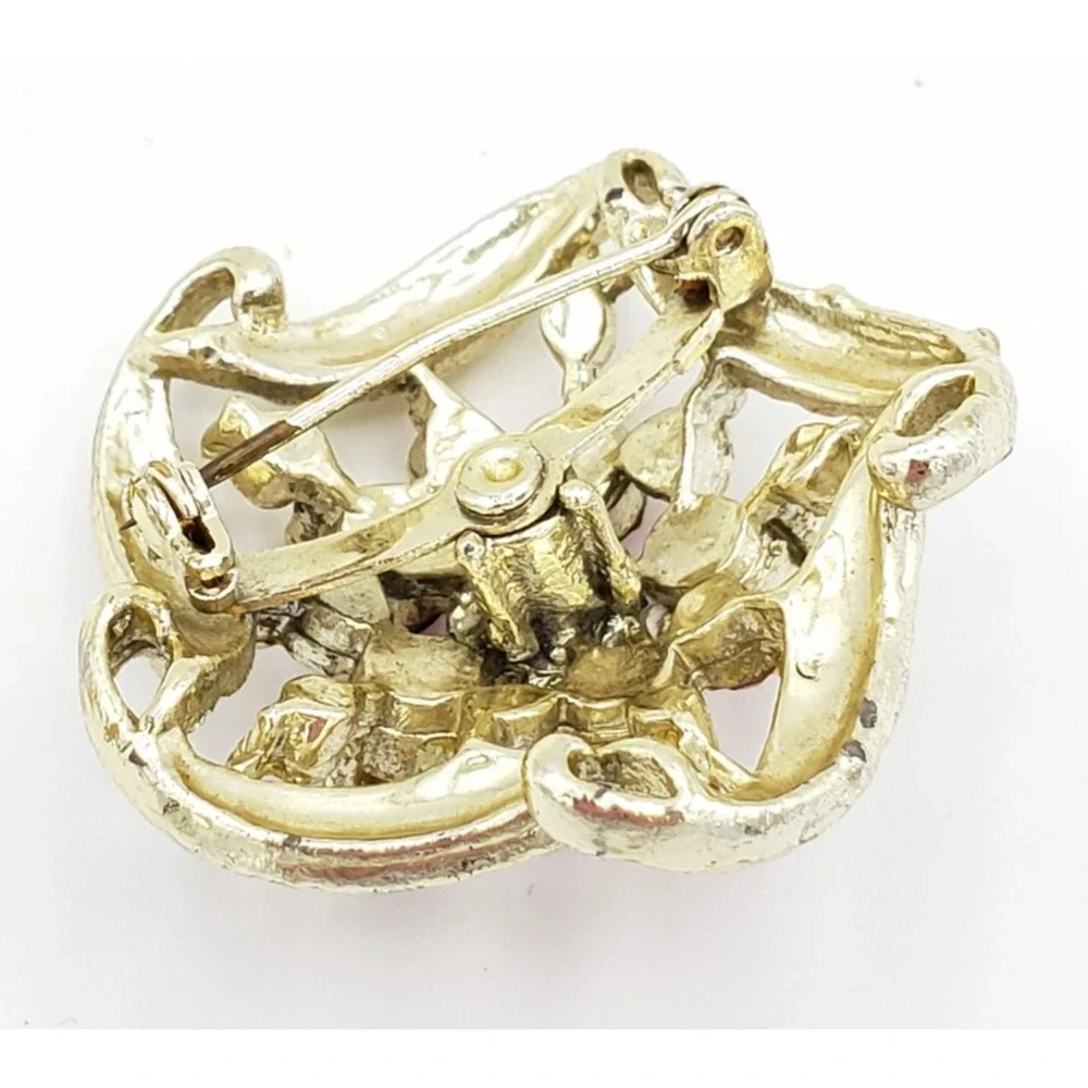 Pink Rhinestone Brooch‎ Pin Leafs 1.25